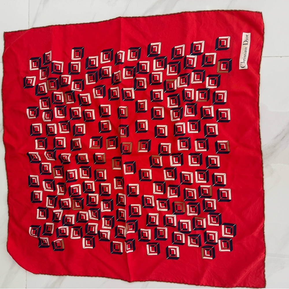 Dior Red and Navy Geometric Scarf